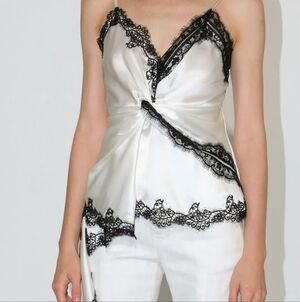 Elegant White Satin Chemise with Black Lace